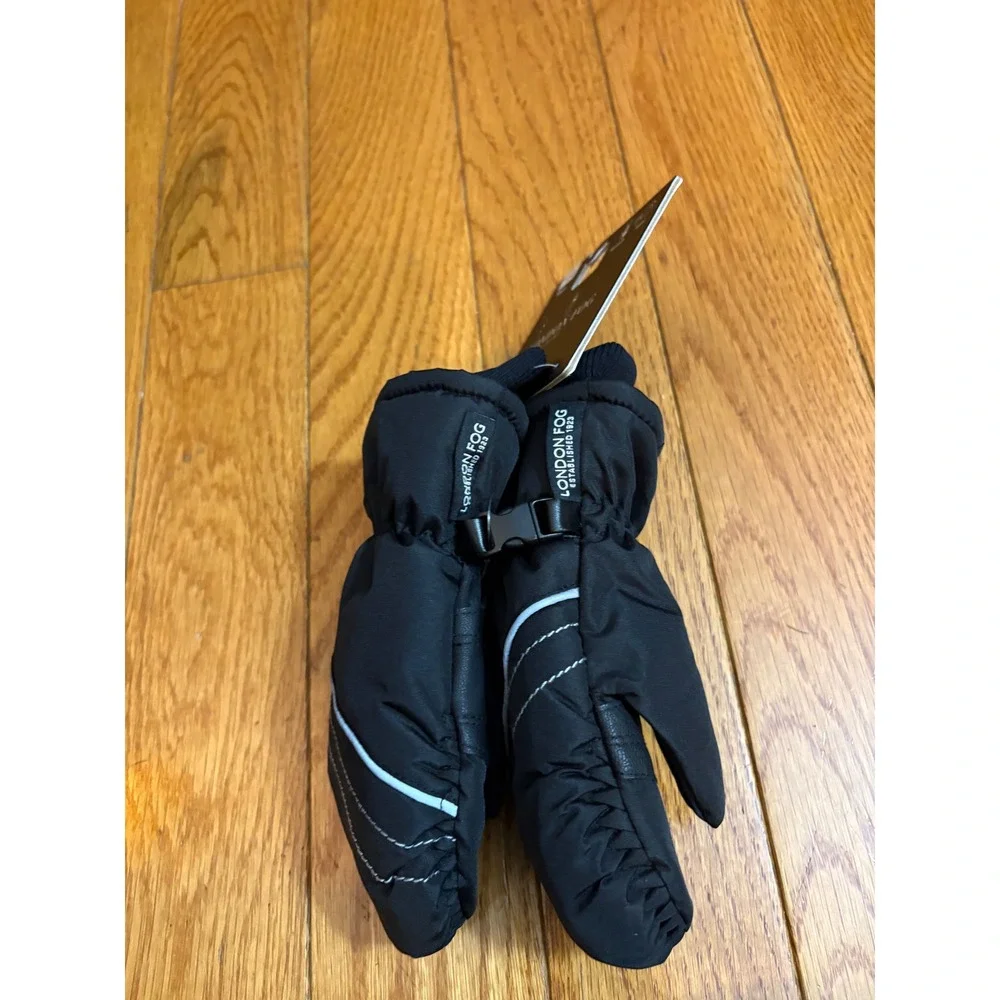 London Fog Kids Black Insulated Winter Mittens Water Resistant 4-6 Years NEW